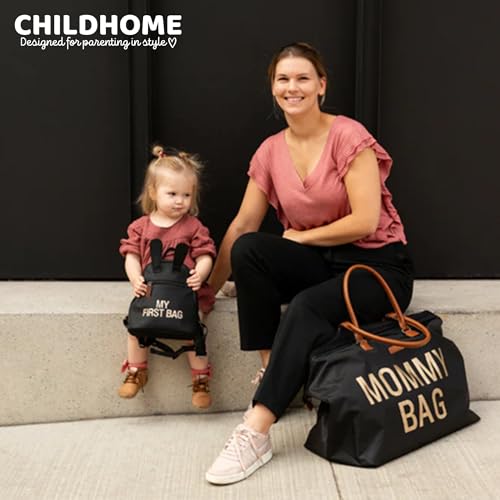 Childhome The Original Mommy Bag – Large Baby Diaper Bag, Mommy Hospital Tote and Travel Tote, Pregnancy Must Haves (Black Gold) - style: Mommy Blackgold