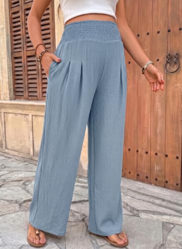 BLENCOT Women's Maternity Pants Smocked Palazzo Pregnancy Trousers - color: Myosotis, size: Small