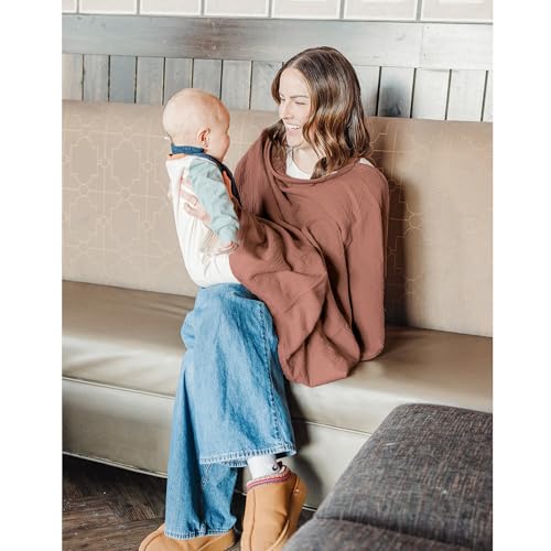 Konssy 2-Pack Muslin Nursing Cover Up for Breastfeeding Mom with Rigid Hoop - color: Chestnut, Posy