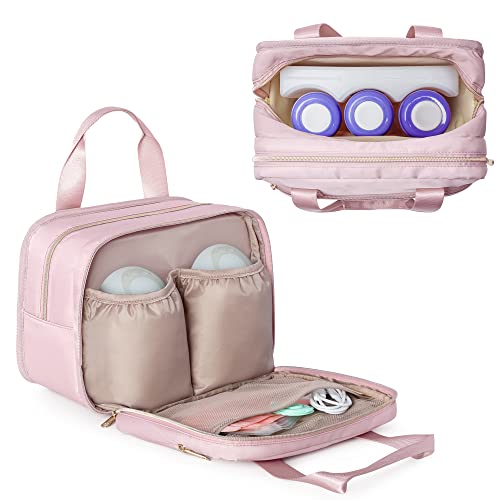 Fasrom Wearable Breast Pump Bag, Insulated Pump Carrying Case with Cooler - color: Pink