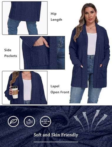 OLRIK Womens Plus Size Cardigan Loose Outwear with Pockets - color: C-navy Blue, size: 5X