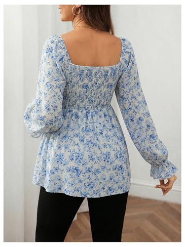 MakeMeChic Women's Maternity Blouse Long Sleeve Ruffle Peplum Dressy Shirts - color: Blue, size: XX-Large