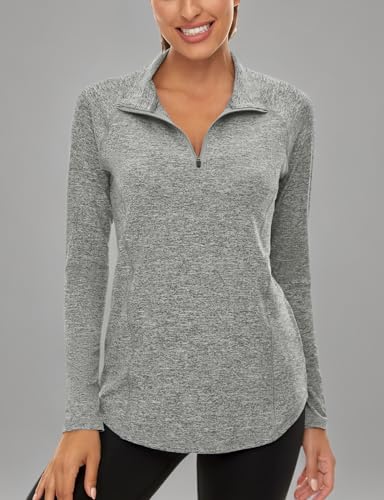 LURANEE Womens UPF 50+ Long Sleeve 1/4 Zip Pullover Athletic Hiking Running Workout Tops - color: Grey, size: Medium