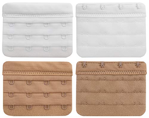 Tamlien Bra Extender 2 Hook/3 Hook/4 Hook/5 Hook, Soft and Comfortable Bra Extension - color: Bra Extender 4 Hook White/Beige