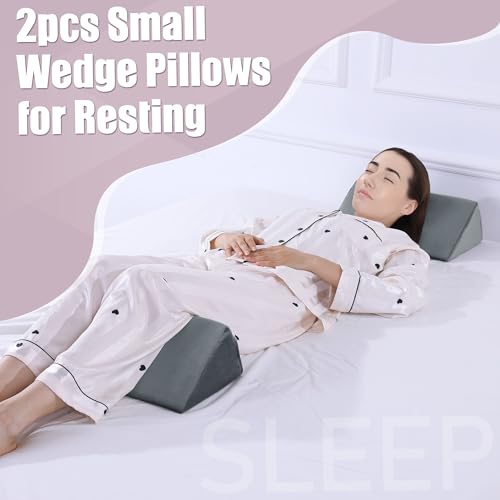 BALAPET 2 Pcs Small Wedge Pillow for Sleeping,Premium Foam Bed Pillow for Side Sleeping,Triangle Wedge Pillow for Leg Elevation,Yoga,Reduce Back Pain(Gray) - color: Gray