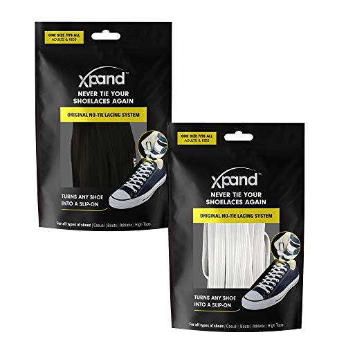 Xpand No Tie Elastic Shoe Laces for Sneakers - Shoelaces for Adults & Kids - color: Black-white