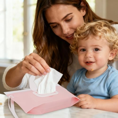 Wipe Dispenser and Wipes Container, 2 Pack Reusable Wipes Holder and Travel Wipes Case, Refillable Pouch for Baby Essentials, blush& bow Design (Blush) - color: Blush