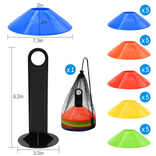 25/50/100pcs Disc Cones, Agility Soccer Cones with Carry Bag and Holder - color: 25pcs