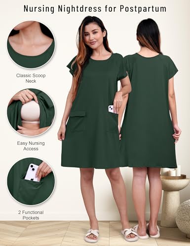 SUNNYBUY 2 PCS Maternity Labor & Delivery Gown with Matching Nursing Dress - color: Dark Green, size: Medium