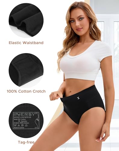 INNERSY Women's Underwear Cotton Hi-Waist Briefs 5-Pack - color: Black With Icon, size: Small