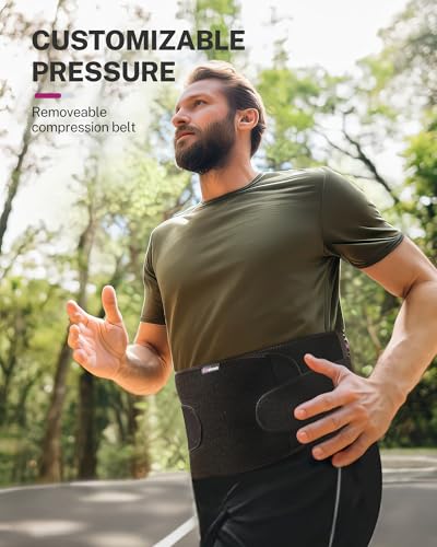 Umbilical Hernia Belt, Adjustable Pressure Support with 3D Pad, S/M - color: Black with Pink Stripes, size: S/M