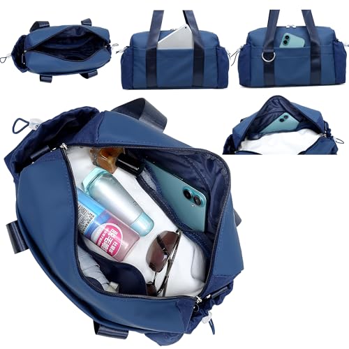 Everyday Mini Gym Bag for Women 2.0, Small Tote with Zipper Compartment Waterproof Travel Duffle Cute Handbag Workout Carry On with Removeable Shoulder Strap & Coin Wallet Easy to Clean - Navy - color: Navy