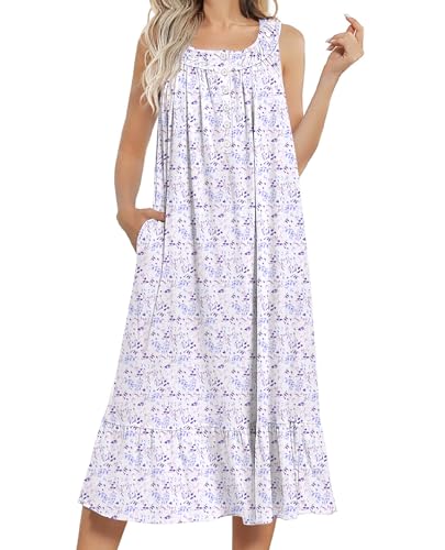 Ekouaer Women's Nightgowns Long Sleeveless Night gown with Pockets - color: Leaf Purple, size: Small
