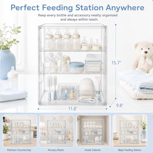 YESGIRL Clear Acrylic Baby Bottle Storage Organizer for Countertop Cabinet