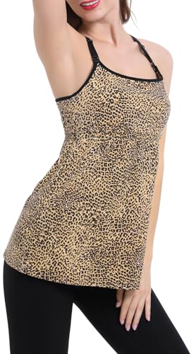 SUIEK 3-Pack Cotton Maternity Nursing Tank Tops Breastfeeding Cami Shirts - color: A-black+navy+leopard - Fourth Style, size: Large