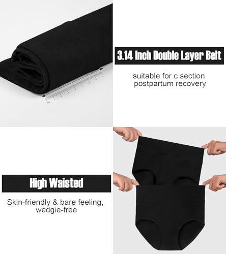 OLIKEME Womens High Waisted Underwear Tummy Control Cotton Full Coverage Ladies Panties Soft Stretch Briefs - color: Black-5 Pack, size: XX-Large