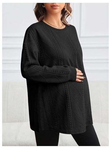 MakeMeChic Women's Maternity Sweatshirt Split Fall Maternity Clothes Tops - color: Black, size: Medium