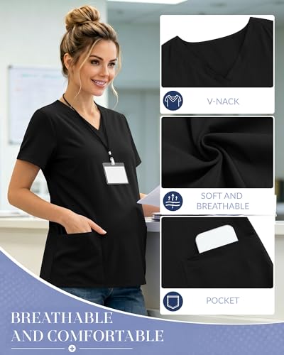 Neer 2 Pack Maternity Scrub Tops for Women - color: Black, Black, size: Medium