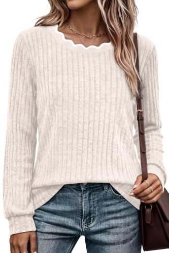 WIHOLL Womens Long Sleeve Shirts Lightweight Tunic Fall Top Sweaters 2026 - color: 01-apricot, size: X-Large