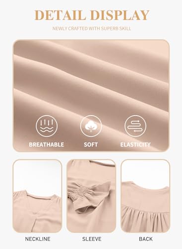 Eytino Women's Plus Size Long Sleeve Tops V Neck Chiffon Blouse - color: Apricot, size: 2X