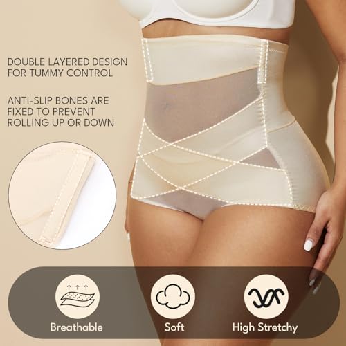 MOVWIN Plus Size Shapewear Tummy Control Underwear Girdle For Women - color: Beige, size: 4X-Large