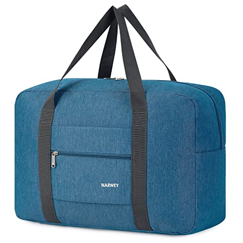Narwey Personal Item Travel Bag, Foldable Carry on Duffle Bag for Women Men - color: AA-Thick Series Navy Blue, size: without Shoulder Strap