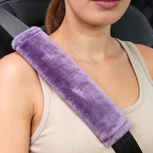 Amooca 2-Pack Soft Furry Universal Seatbelt Cover Car Shoulder Pad - color: Light Lavender, size: 10.5in 2pack