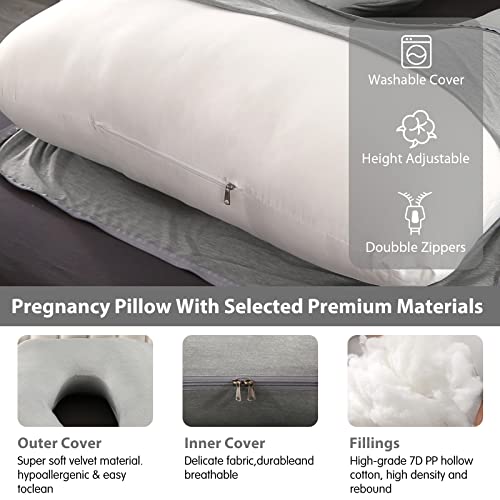 Elover U Shaped Pregnancy Pillow,Full Body Maternity Support - color: Cooling-haze Gray