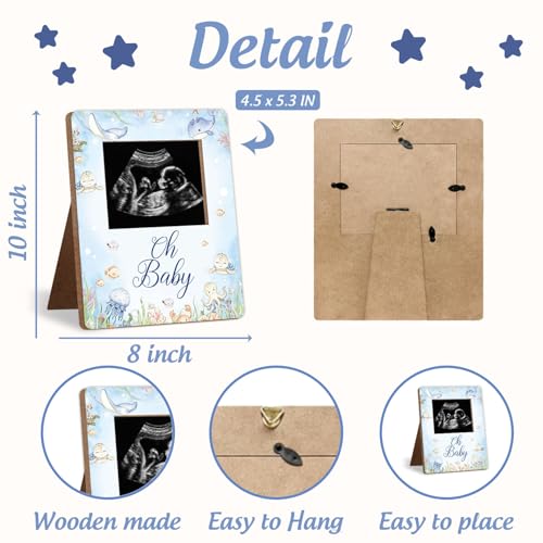 Under the Sea Baby Shower Decoration Frame, Oh Baby Party Decorations, New Mom Expecting Parents-to-Be Keepsake Gifts, Pregnancy Milestone Keepsake, Gender Reveal Gifts - color: blue
