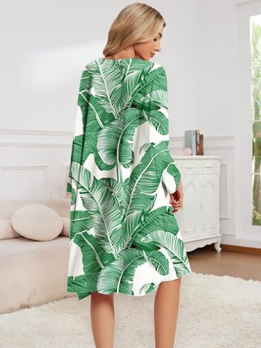 CRIPOM Plus Size Moo Moos for Women Oversized Sleep Shirts with Pockets - color: Green Leaves