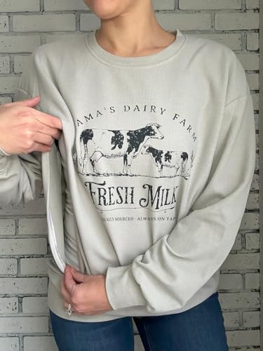 Women Hidden Zipper Nursing Sweatshirts Farm Fresh Mama's Milk Pullover Top - color: Cream, size: Small
