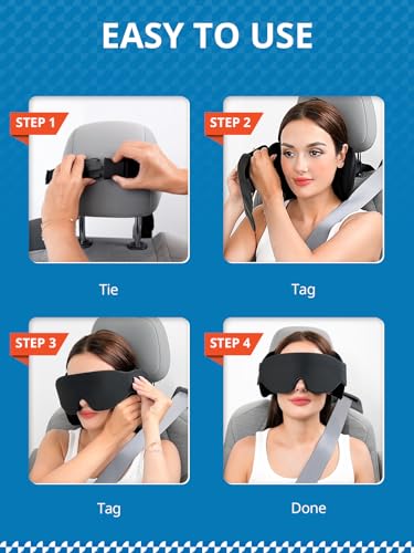 SARISUN Travel Pillow for Car Trip Head Strap for Headrest with 3D Eye Mask - color: Black-for Car Seat