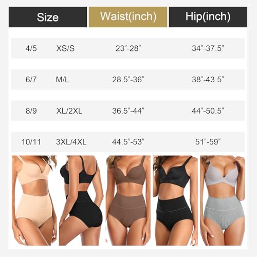 UMMISS Womens Underwear Cotton High Waisted Tummy Control Panties Plus Size Full Coverage Ladies Briefs - color: E-multi-5 Pack, size: Medium-Large