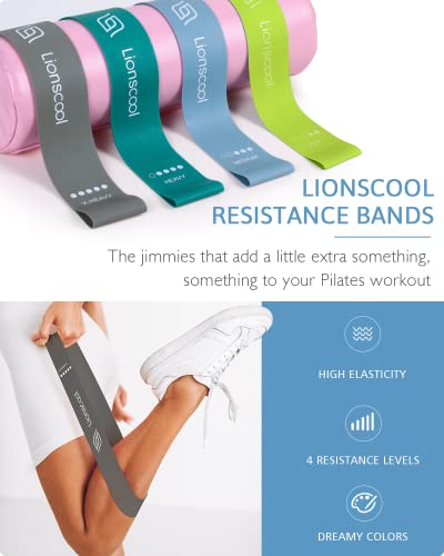 LIONSCOOL Pilates Ring Set 14" Magic Circle, 9" Mini Ball, Resistance Bands - color: Black