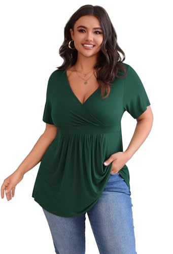 POSESHE Womens Plus Size Tops 2026 Summer Short Sleeves Tunic Tops - color: Green, size: X-Large Plus