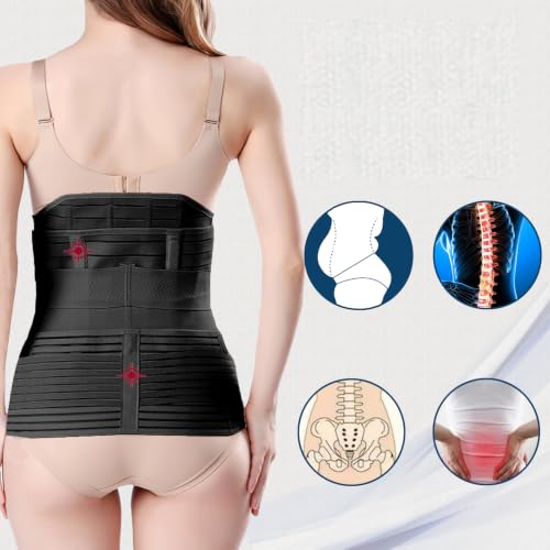 ChongErfei 3 in 1 Postpartum Belly Wrap Recovery Band Belt Abdominal Binder - color: Black, size: X-Large