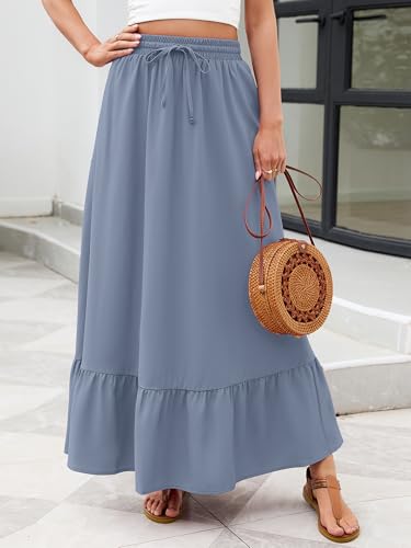 Heymoments High Waisted Maxi Skirts for Women with Pockets - color: A03-blue Gray, size: Medium