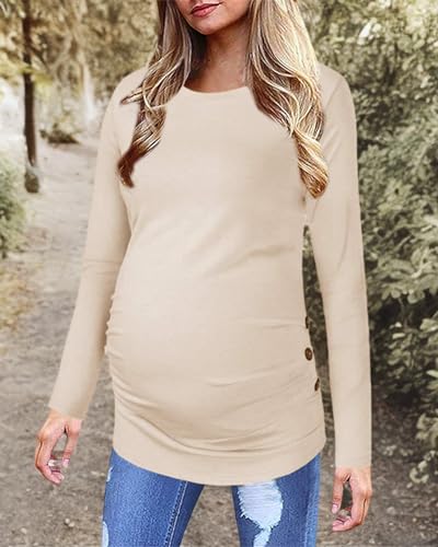 Chuanqi Womens Maternity Shirt Fall Long Sleeve T-Shirts Pregnancy Clothes - color: A-apricot, size: Medium