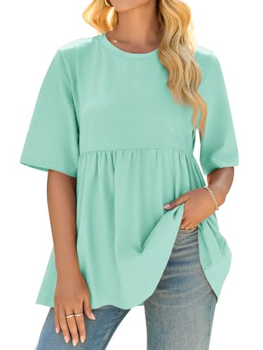 Cicy Bell Womens Babydoll Tops Plus Size Tunic Summer Flowy Peplum Shirts - color: Light Green, size: Medium