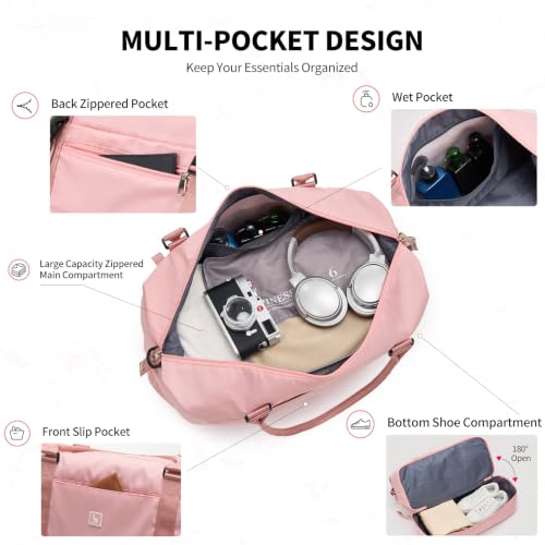 OIWAS Weekender Bags for Women, Travel Duffel Bag with Shoe Compartment - color: Pink B