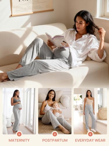 Summer Mae Viscose Maternity Pants Pregnancy Pajama Lounge Pant with Pocket - color: Light Grey, size: X-Large