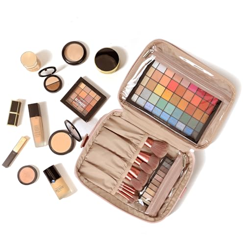 NISHEL Large Makeup Bag Organizer, Double Layer Cosmetic Travel Case - color: Pink, size: Extra Large