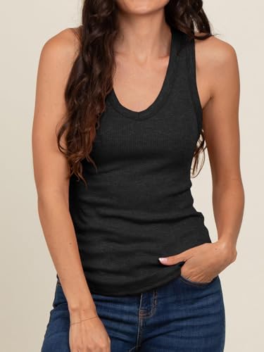 Tankaneo Womens Maternity Tank Tops Sleeveless V Neck Ribbed Knit Shirts - color: Black, size: Medium