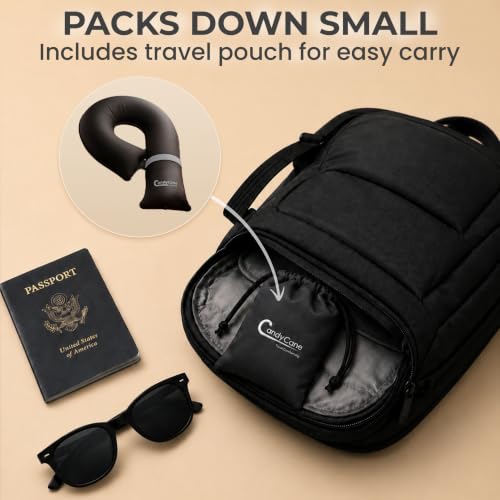 CANDY CANE Inflatable Airplane Travel Pillow, Supports Head, Neck & Chin - color: Navy