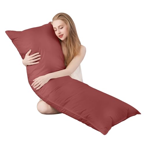 Goose Down Body Pillow for Adults, Burgundy, 20"x54" - color: Burgundy, size: 20"x54"