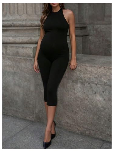 MakeMeChic Women's Maternity Jumpsuit Workout Romper Bodysuit - size: Medium