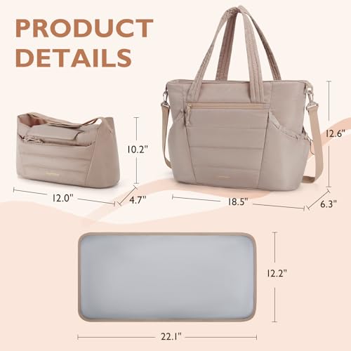 mommore Diaper Bag Tote with Stroller Organizer, Puffy Travel Baby Tote - color: Khaki