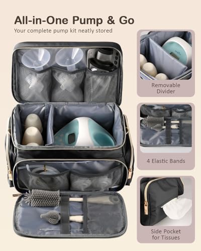 Breast Pump Bag Kit for Spectra S1/S2, Pumping Bag with Bottle Brush Set - color: Black