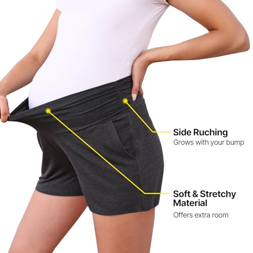 Eileithyia Women's Maternity Lounge Shorts with Pockets Cooling Summer Maternity Clothes Pregnancy Must Haves - color: 3pack Black/Dark Grey/Light Grey, size: Medium-Large