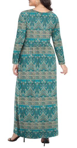 POPYOUNG Womens Plus Size Maxi Dresses Curvy Long Sleeve Fall Dress Outfits - color: Blue Khaki, size: 3X-Large